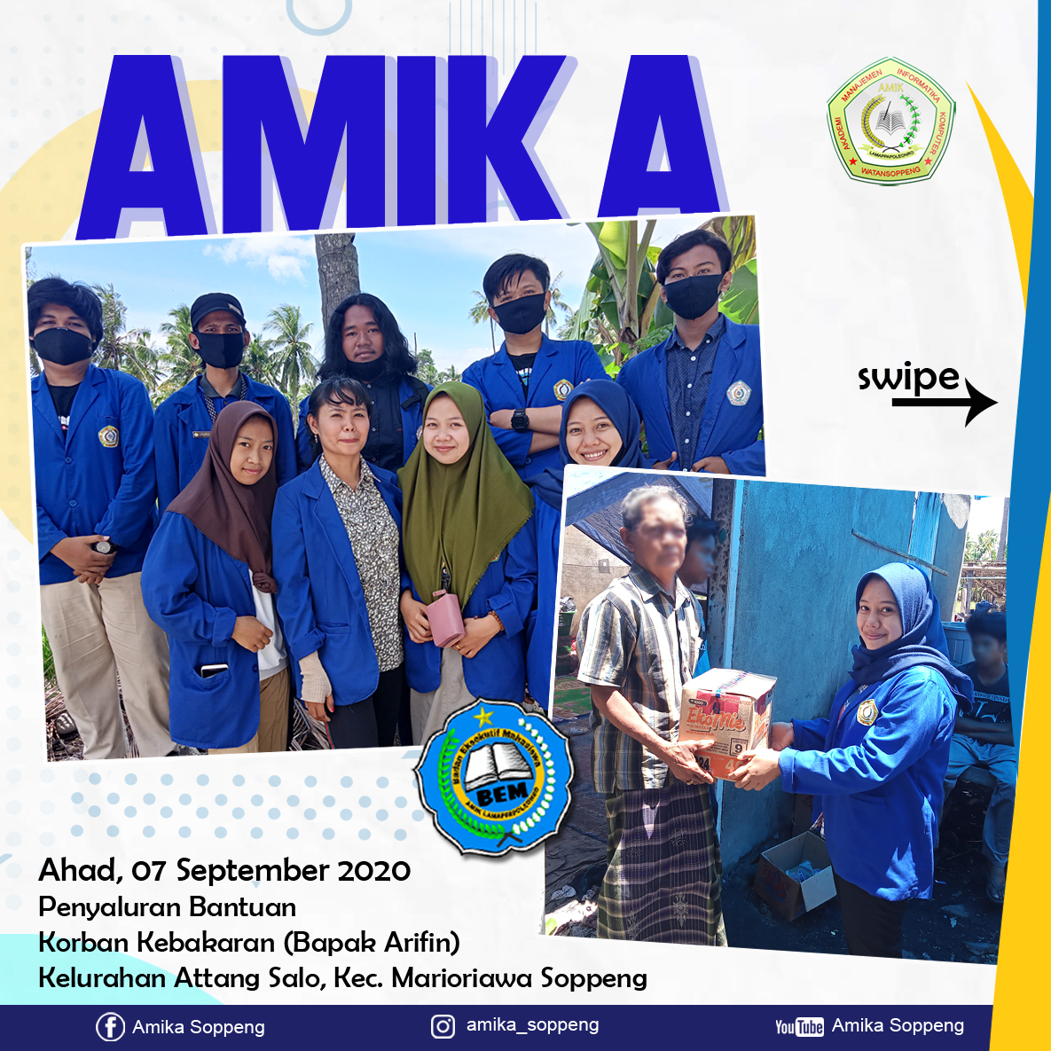 Pasukan Biru AMIKA Soppeng Salurkan Bantuan Korban Kebakaran