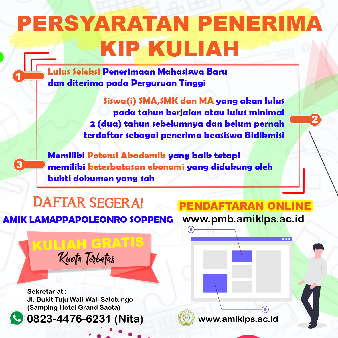 Punya KIP Kuliah Bisa Kuliah Gratis di AMIK Lamappapoleonro Soppeng
